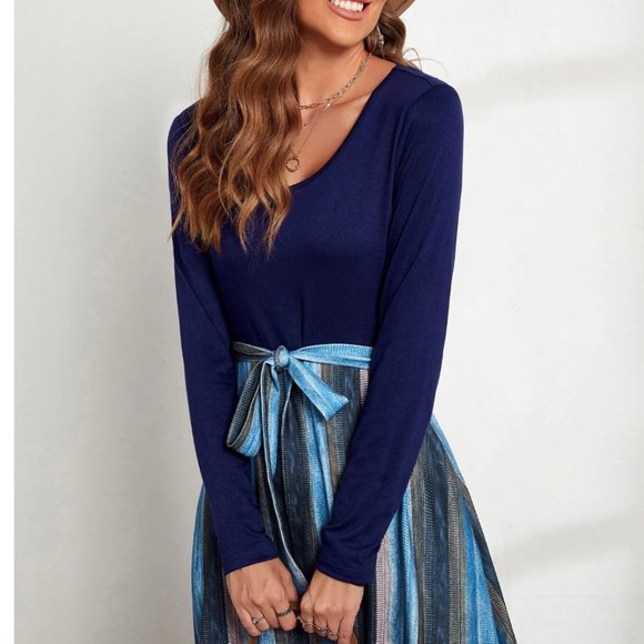 Block Striped Belted Dress - Picture 3 of 7